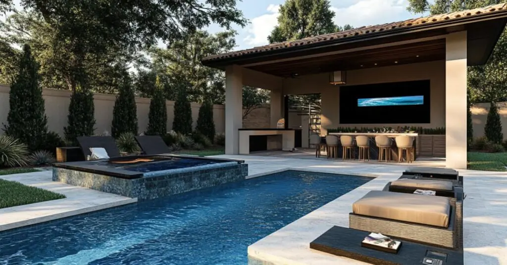 pool, spa, casita with entertainment center